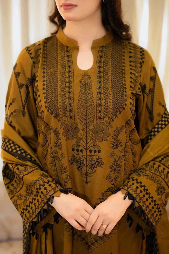 Sapphire D-66 Musturd Embroidered Dhanak 3pc