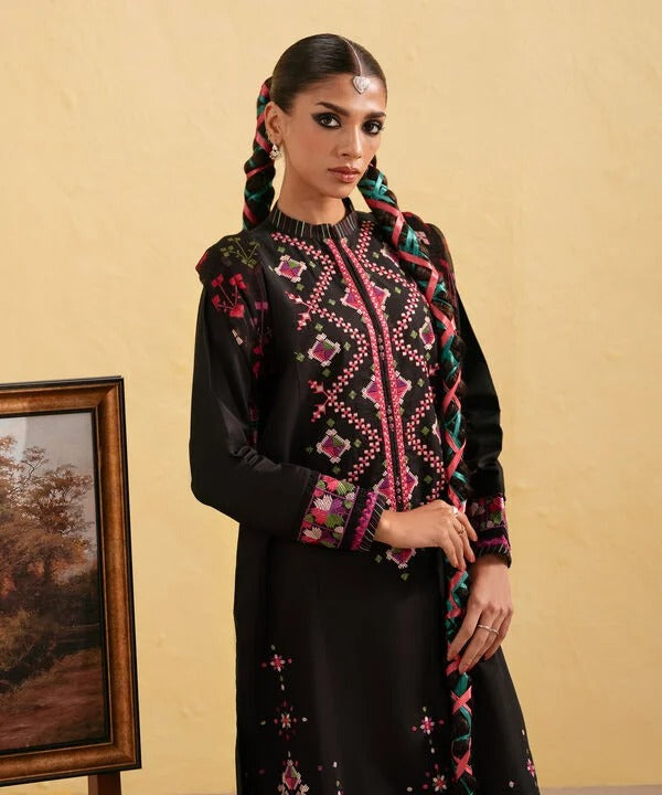 Sapphire Black Embroidered Dhanak Three Piece D-69