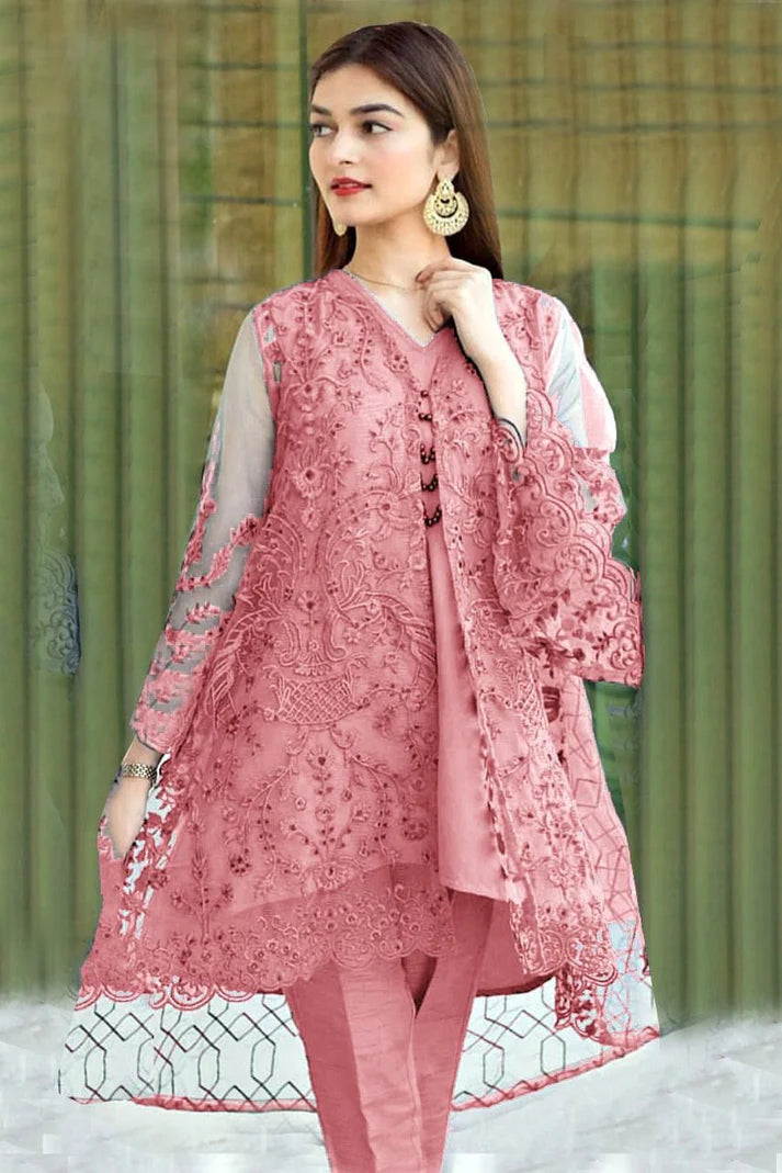 LT-204 Pink Embroidered Organza 2pc