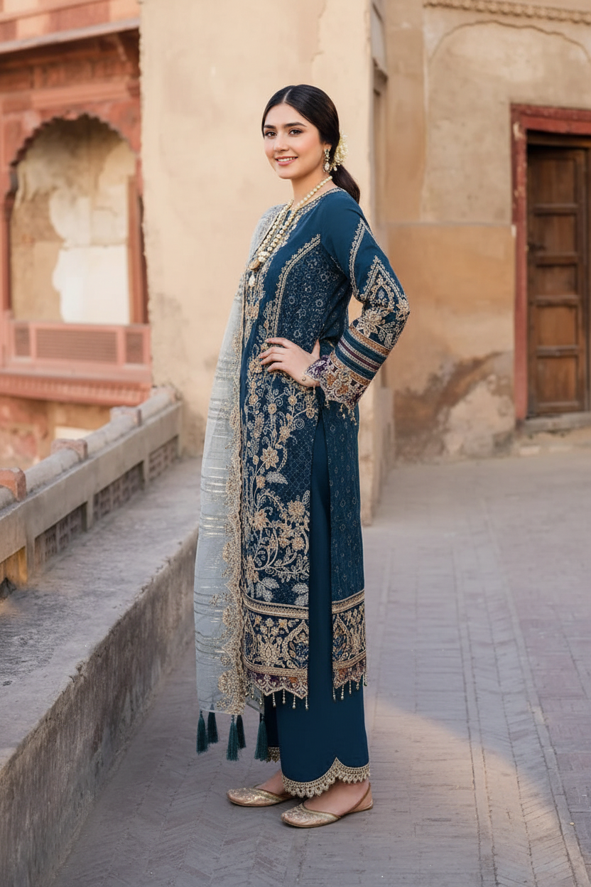 EID Collection Mushq Embroidered lawn Three Piece D-9908