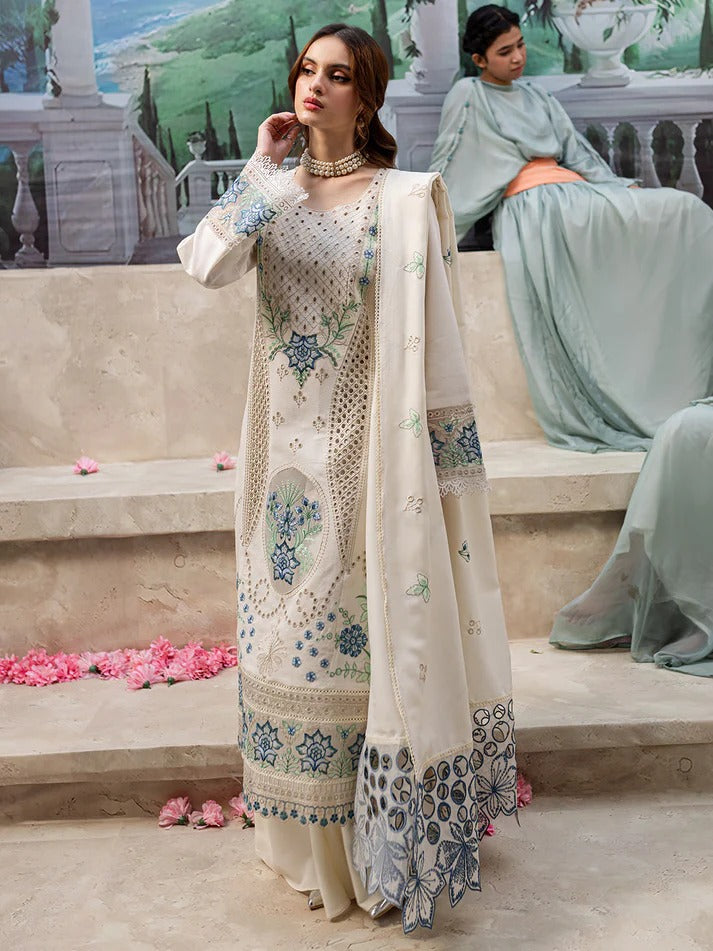 EID Collection Chikenkari Qalamkar Embroidered lawn Three Piece QL-1024