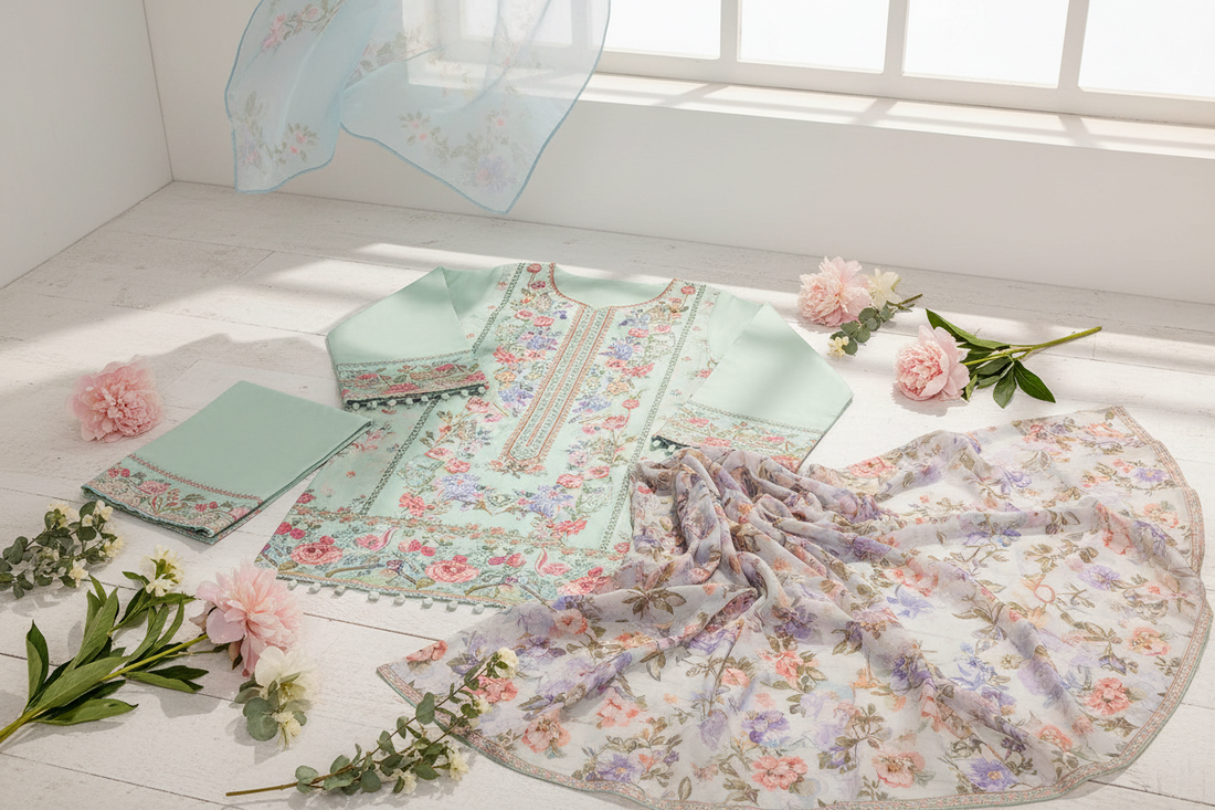 Premium Rivaj Lawn Collection 2026 - A display of luxury pastel summer suits with intricate floral embroidery, stylish dupattas, and modern silhouettes for the ultimate summer fashion guide."