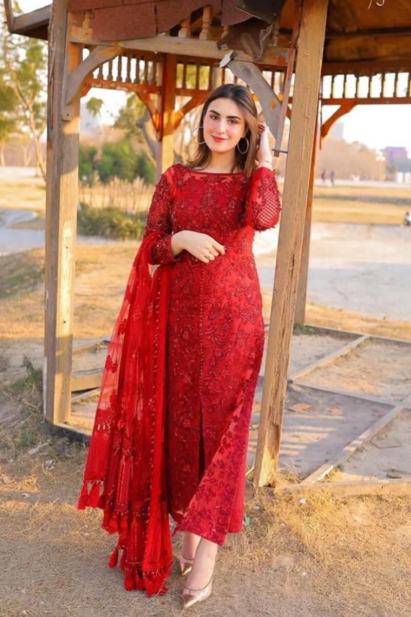 Rivaj Lawn Collection Design#19 Red Organza Embroidered 3 pc