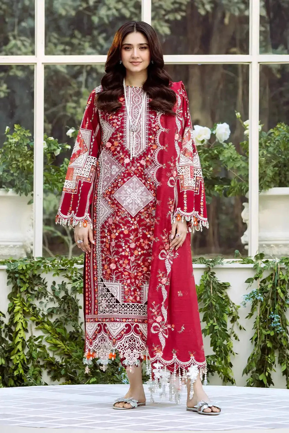 Eid Collection BIN ILYAS Embroidered lawn Three Piece BIL-06 Red