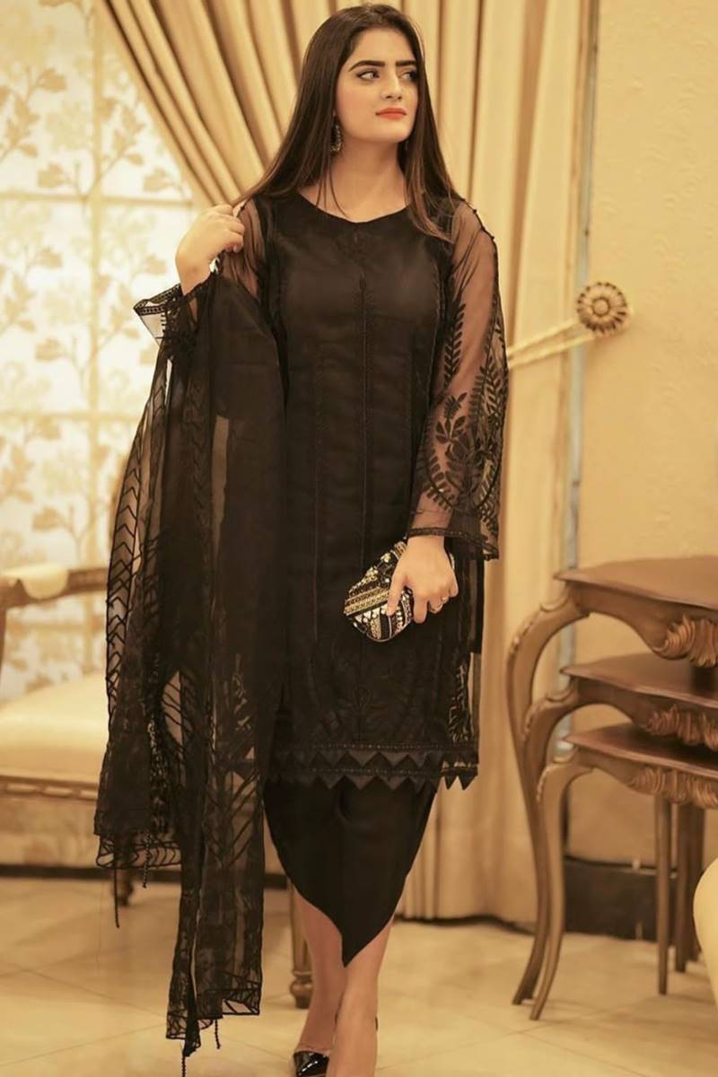 Rivaj Lawn Collection Design#11 Black Organza Lawn inner  Embroidered 3 pc