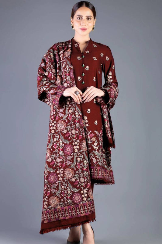 Bareeze FCC-192 Red Embroidered Dhanak Three Piece Winter Collection