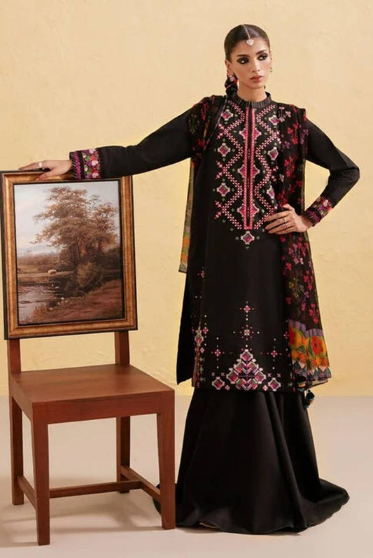 Sapphire Black Embroidered Dhanak Three Piece D-69