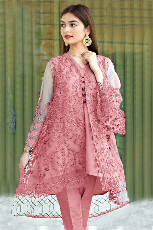LT-204 Pink Embroidered Organza 2pc