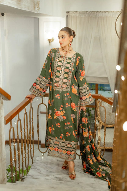 fcc-1001 (Mongia) Printed Airjet Shamoz Silk Three Piece