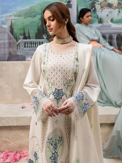 EID Collection Chikenkari Qalamkar Embroidered lawn Three Piece QL-1024