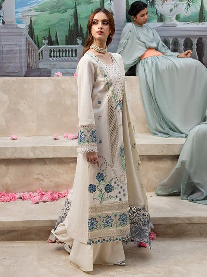 EID Collection Chikenkari Qalamkar Embroidered lawn Three Piece QL-1024