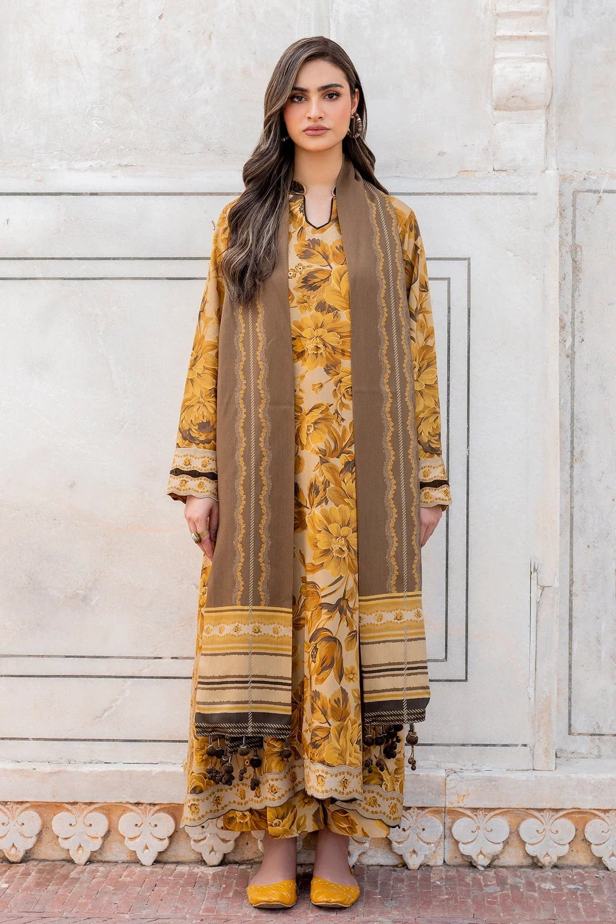 Baroque D-792 Printed three piece suit mustard ( summer )
