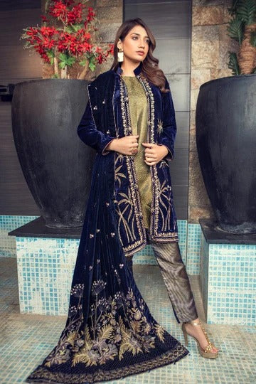 Rivaj Lawn BT-11 Blue Embroidered Velvet Three piece Winter Collection