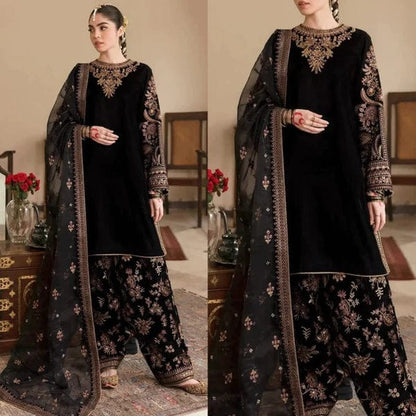 Rivaj Collection Velvet Embroidered 3pc 107 Black