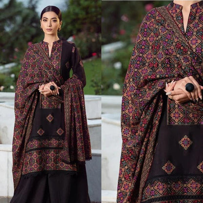 BR-707 Black Dhanak Embroidered 3pc Wt