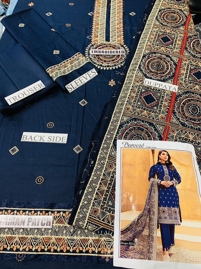 FCC-189 Blue Embroidered Dhanak Three Piece Winter Collection