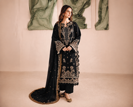 Rivaj Black EID Collection Embroidered Three Piece Lawn Collection D-134