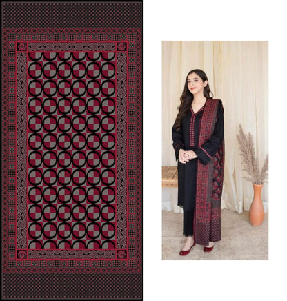 femalechoice Fcc-883 Black Dhanak Embroidered three piece With silk Woolen Duppata