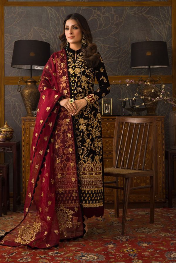 Femalechoice D-107 Black Color Embroidered Velvet Three piece Winter Collection