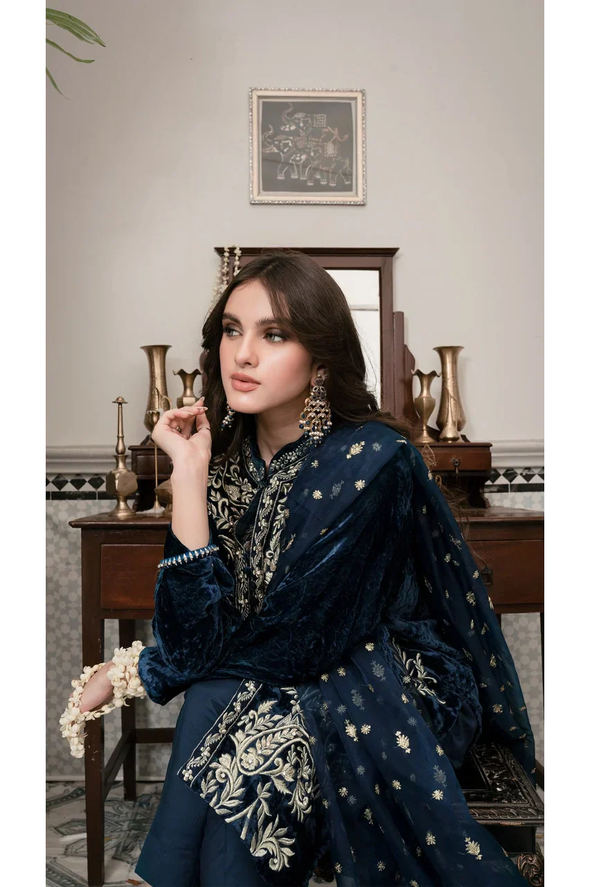 FCC ZC-905 Embroidered Velvet Three piece  Winter Collection