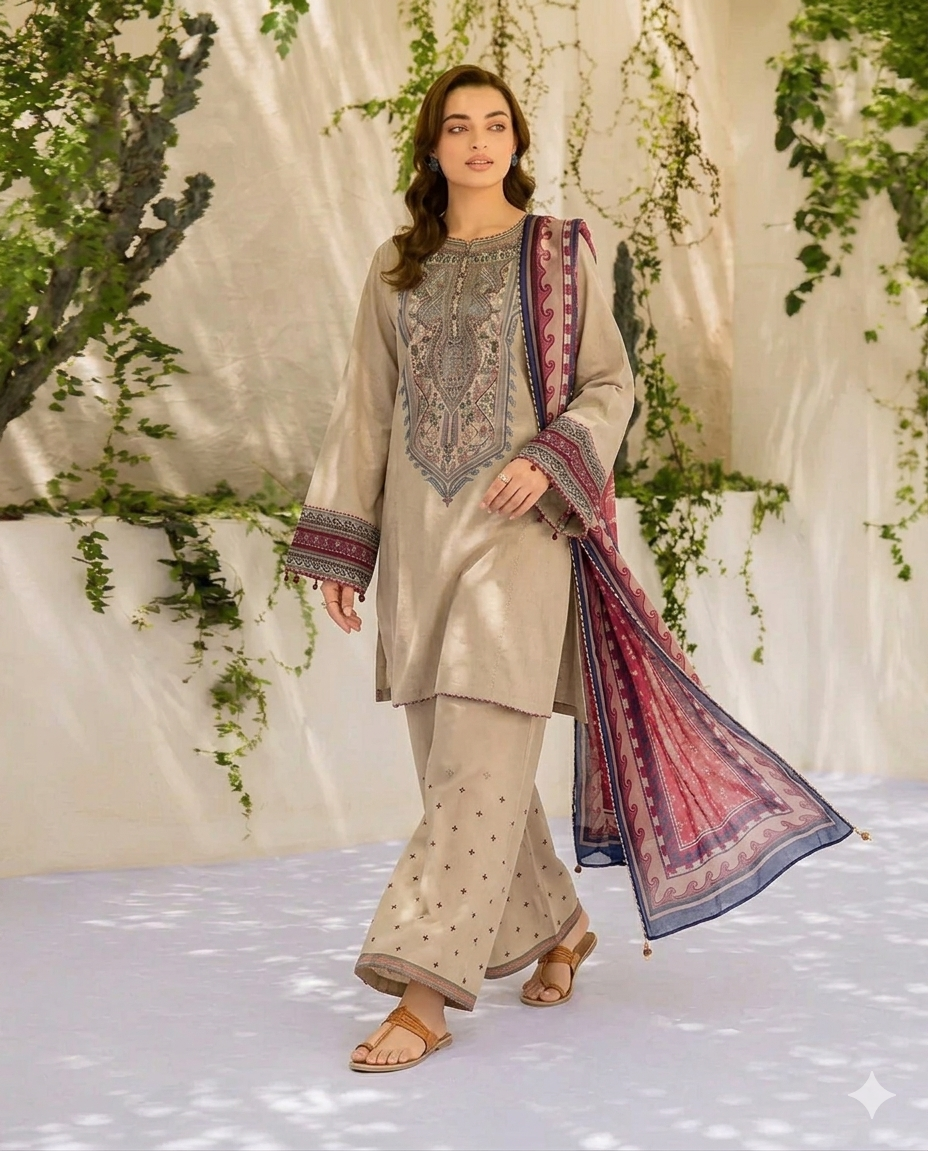 jazmin Embroidered three piece suit D-303
