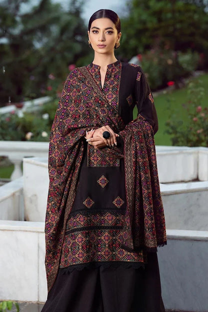 BR-707 Black Dhanak Embroidered 3pc Wt