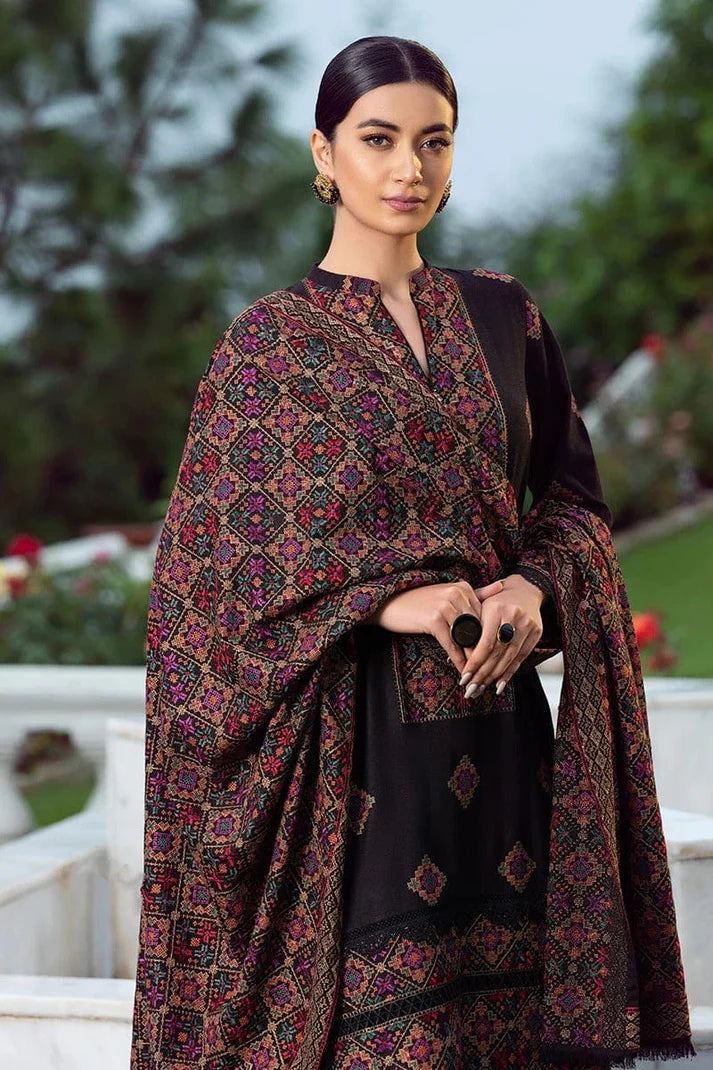 BR-707 Black Dhanak Embroidered 3pc Wt