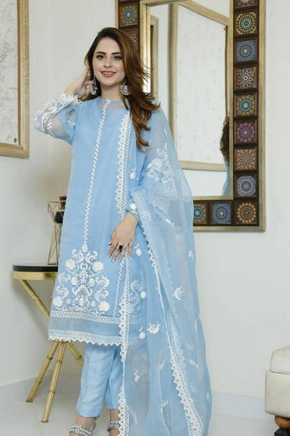 Rivaj Lawn Collection Design#13 Organza Linen inner  Embroidered 3 pc