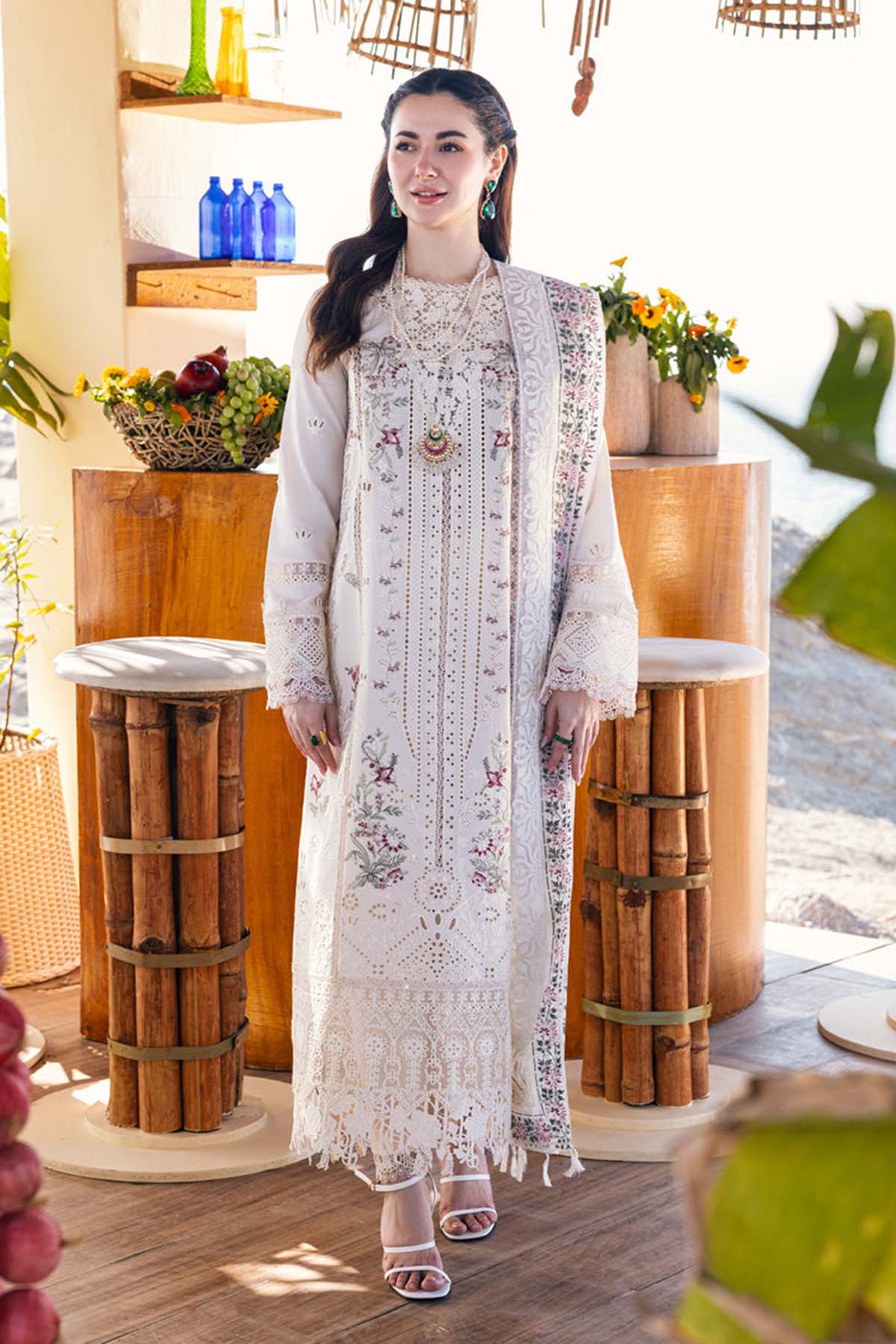 EID Collection Chikenkari Qalamkar Embroidered lawn Three Piece QL-1023