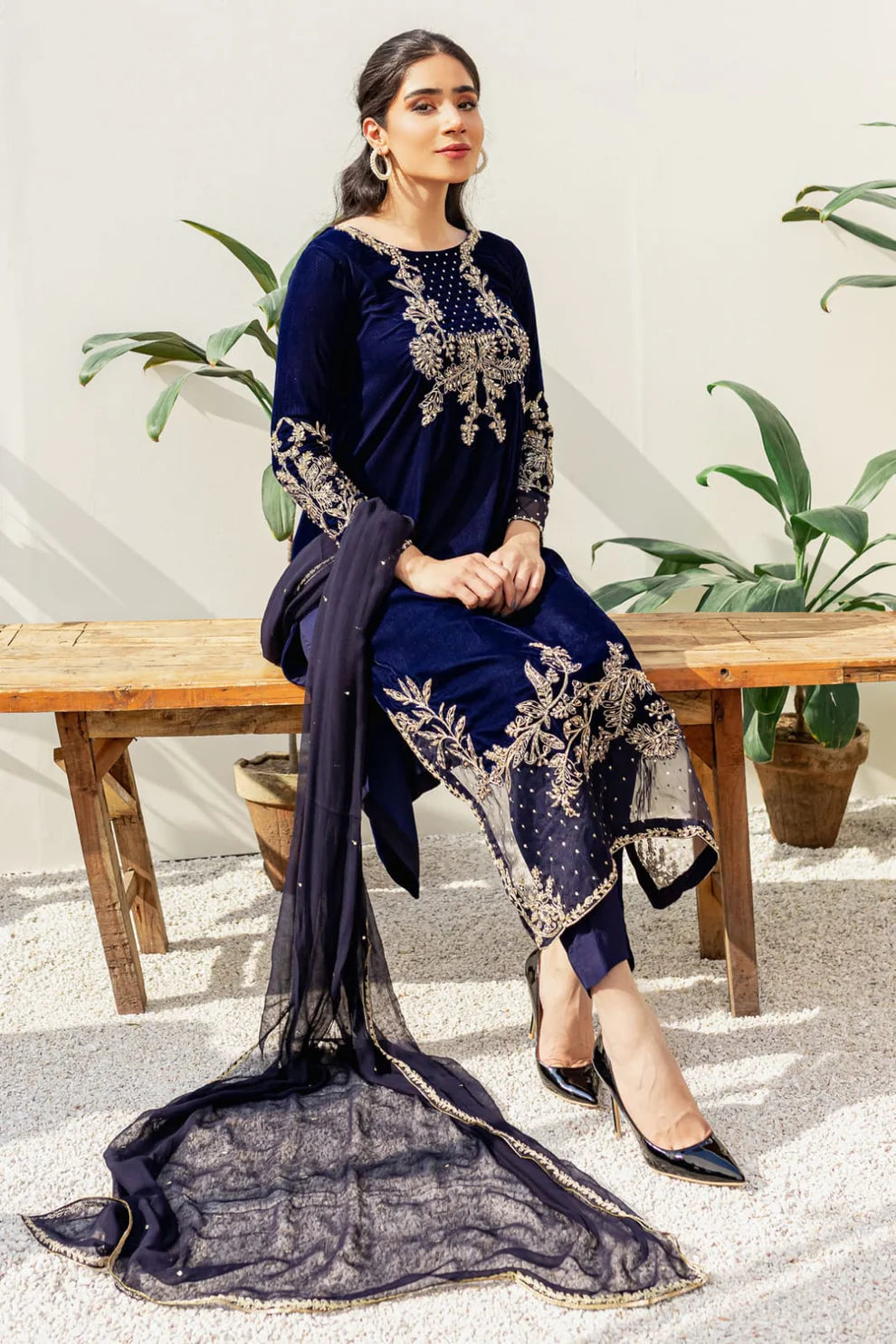 Rivaj  BT-10 Blue Embroidered Velvet Three piece Winter Collection