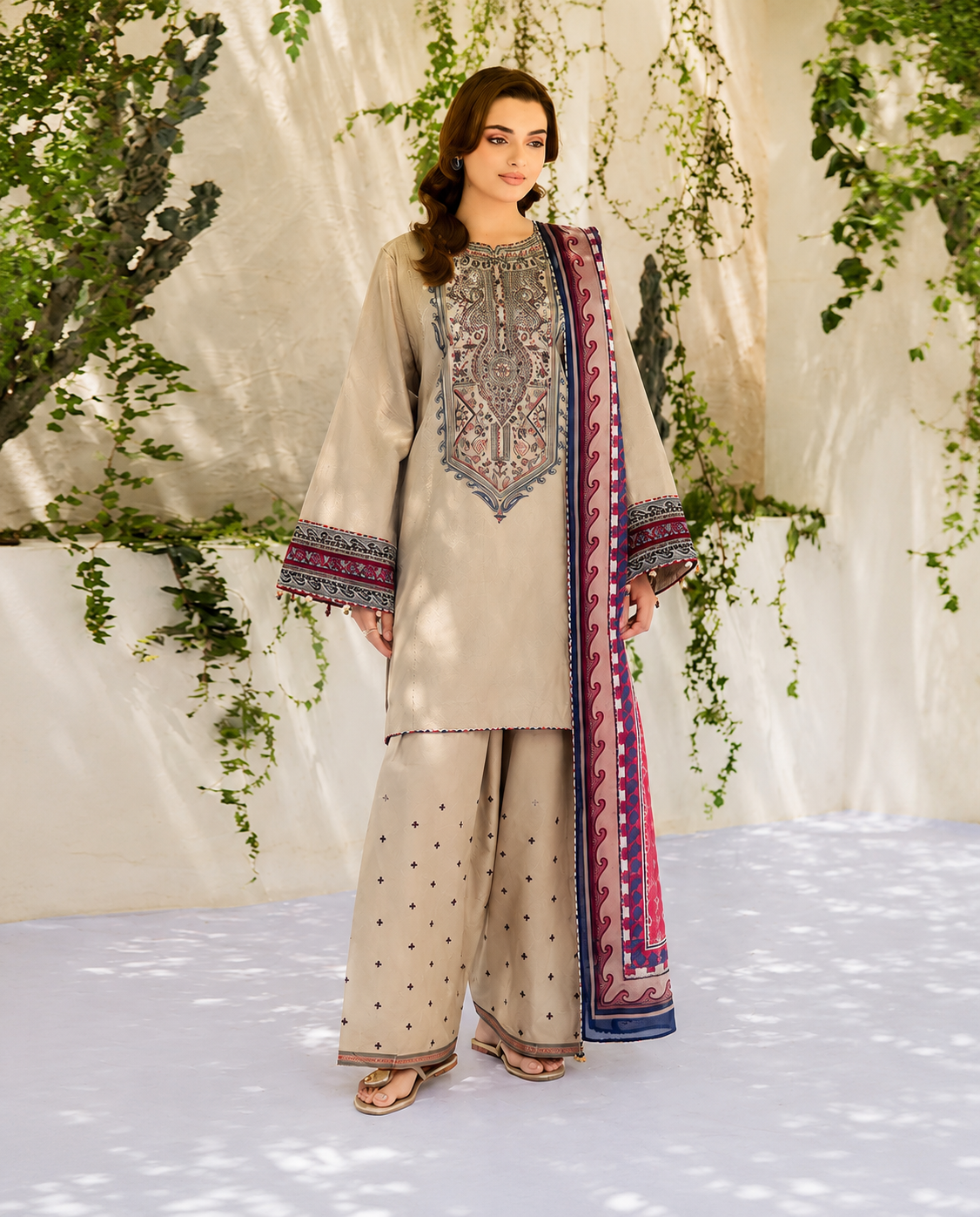 jazmin Embroidered three piece suit D-303