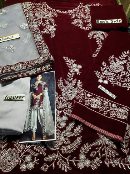 Zainab Chottani ZC-42 Embroidered Velvet Three piece Winter Collection