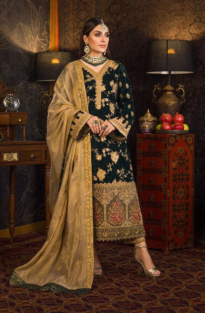Rivaj Lawn D-106 Green Color Embroidered Velvet Three piece Winter Collection