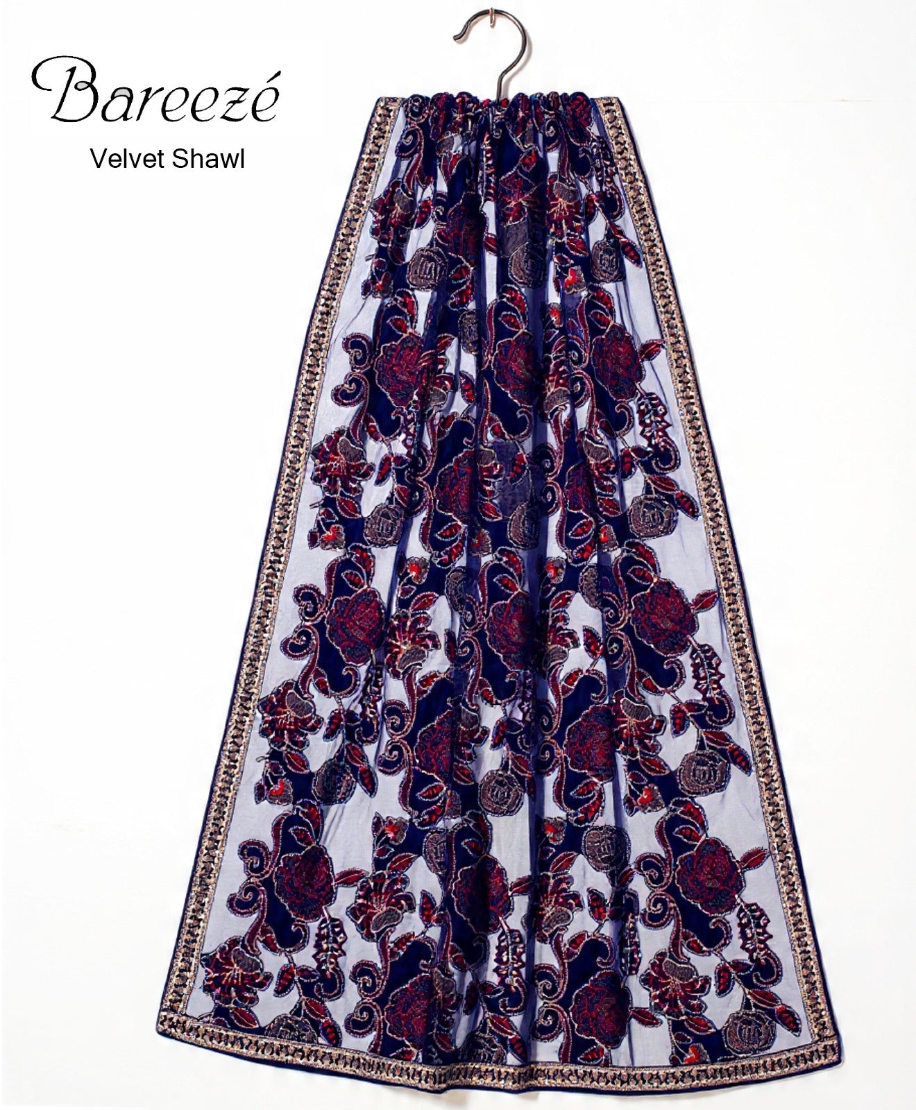 Bareeze BRS-10 Blue   Embroidered Heavy Velvet Shawl Winter Collection