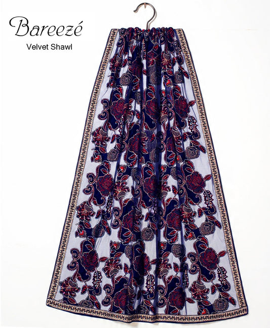 Bareeze BRS-10 Blue   Embroidered Heavy Velvet Shawl Winter Collection