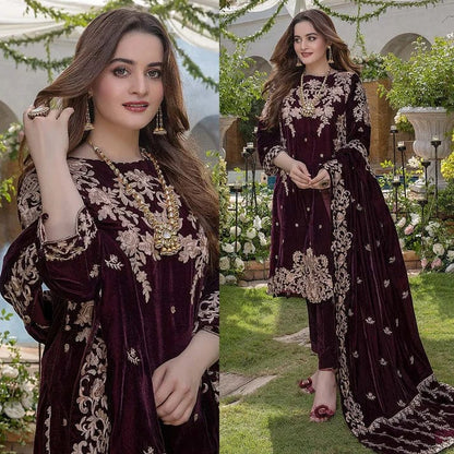 Rivaj Collection Velvet Embroidered 3pc ZC-111